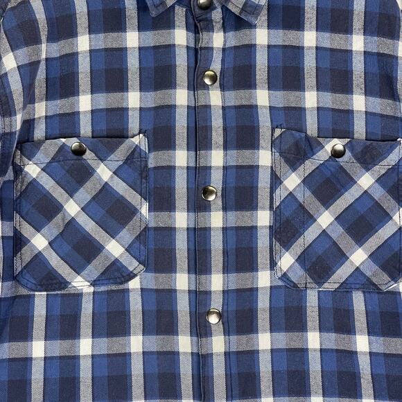 Big Mac Jacket Mens XL Blue Plaid Lined Puffer Flannel Chest Pockets Snap Up - Picture 8 of 12